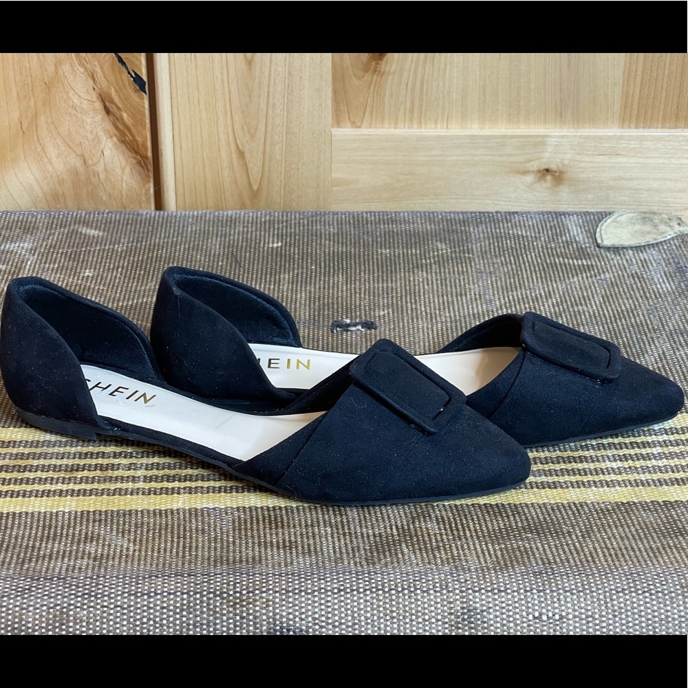 Shein black buckle flats